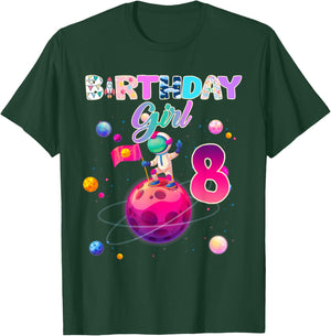 8th Birthday 8 Years Old Astronaut Space Galaxy Girl T-Shirt - T-Shirt | Forest