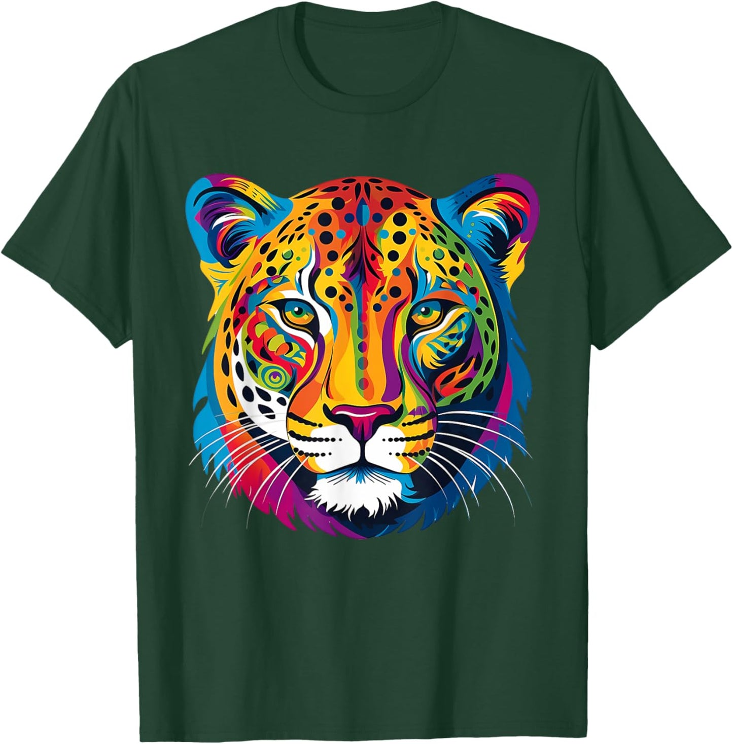 Colorful Cheetah Face Animal Print Big Cat Wildlife Graphic T-Shirt - T-Shirt | Forest