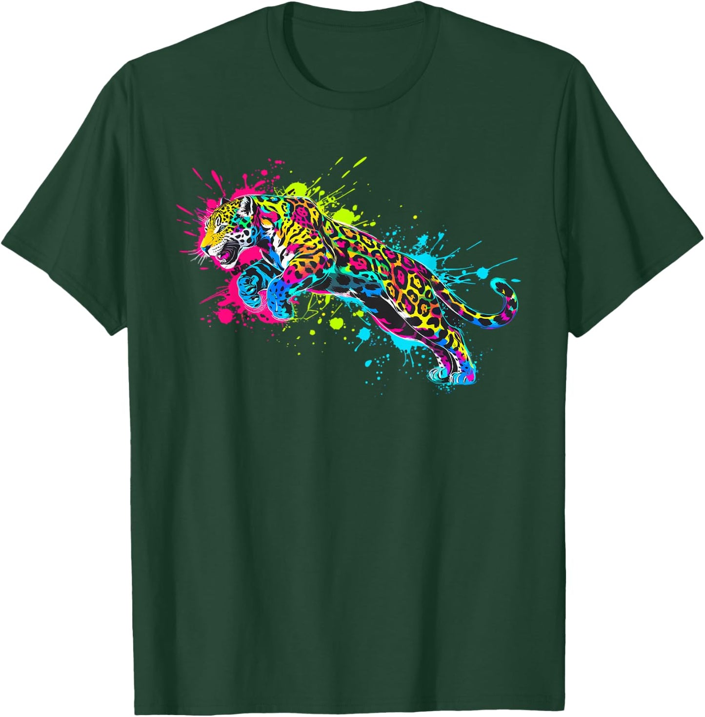 Wild Animal Jaguar with Neon Colors Jungle T-Shirt - T-Shirt | Forest