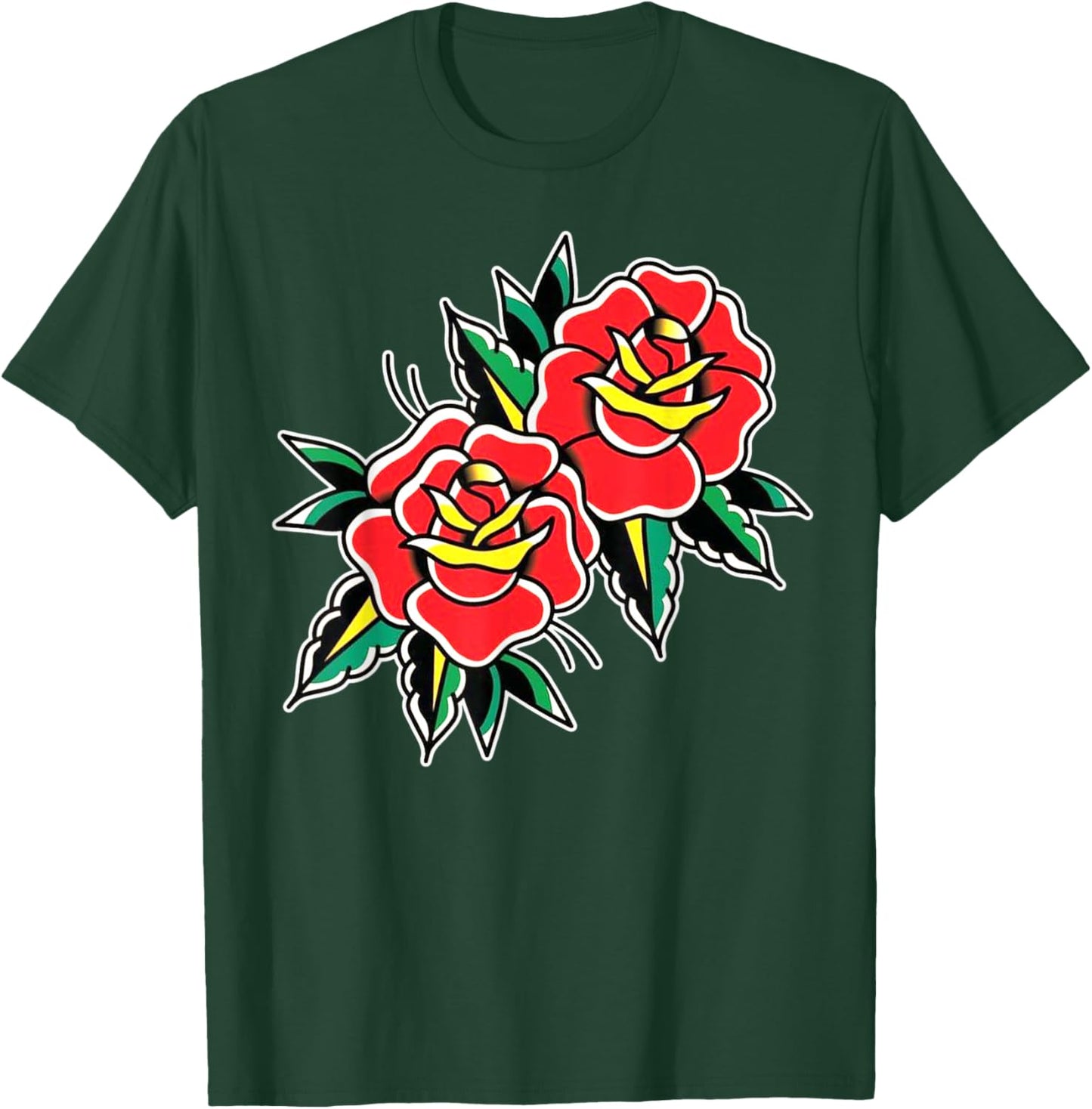 Red Roses Traditional Tattoo Flash T-Shirt - T-Shirt | Forest