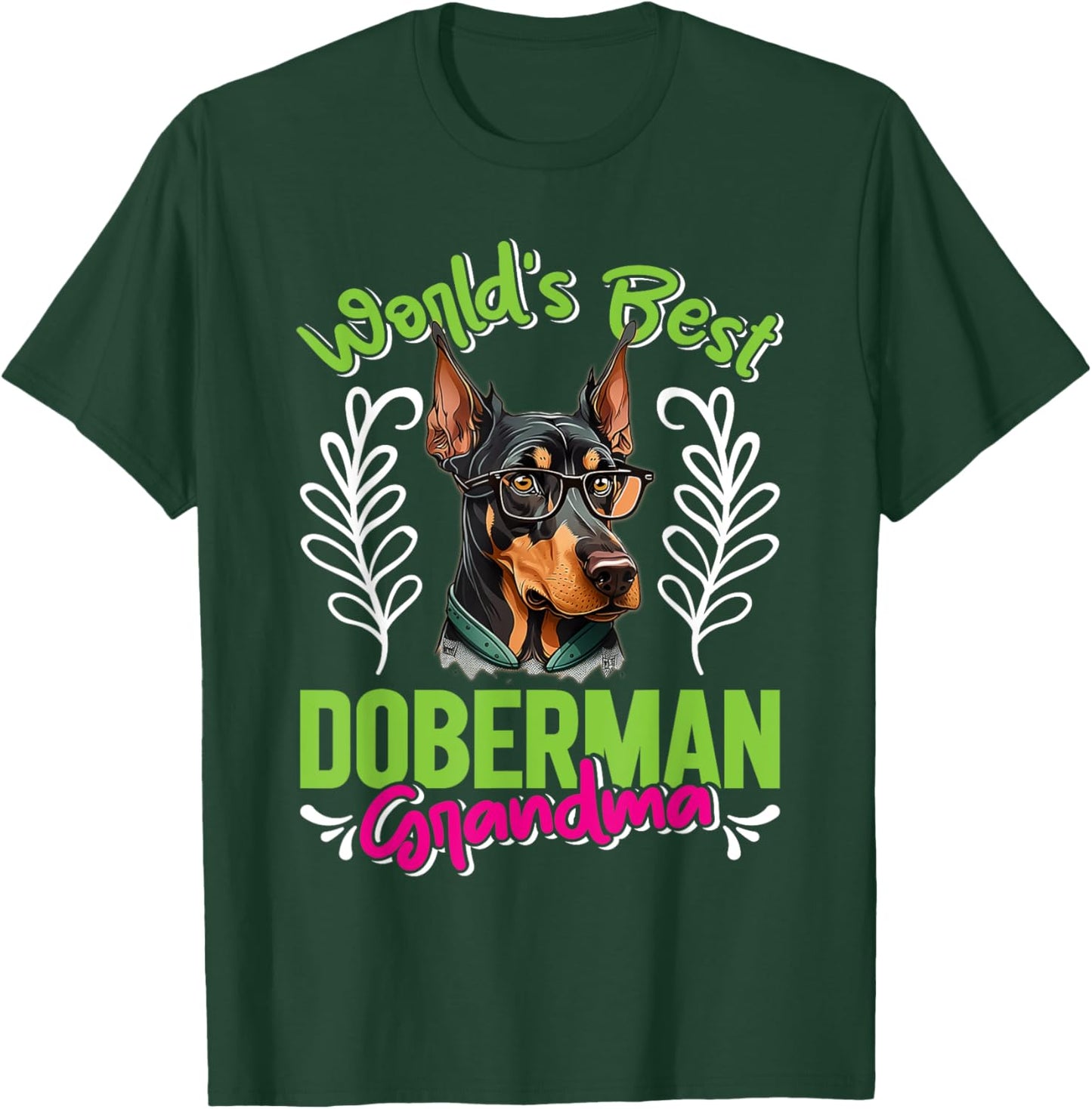 Dobie WORLD'S BEST DOBERMAN GRANDMA Dog Granny Dobies - Adults, Short Sleeve, Black, Small, Classic Fit, Cotton Blend, Dog-Themed, Classic Style T-Shirt - T-Shirt | Forest