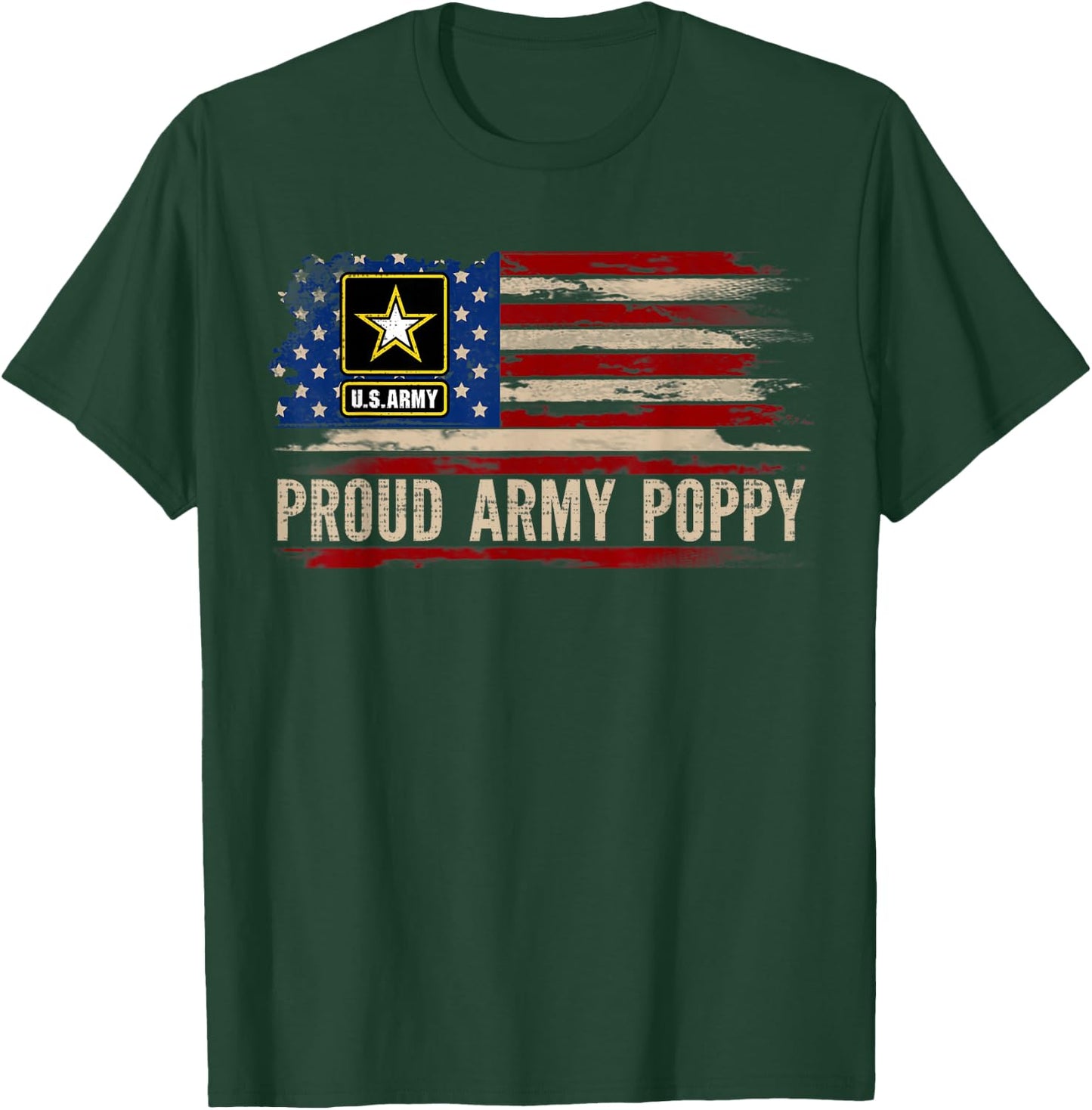 Vintage Proud Army Poppy American Flag Veteran Gift T-Shirt - T-Shirt | Forest