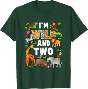 I'm Wild And Two 2 Year Old 2Nd Birthday Safari Jungle T-Shirt - T-Shirt | Forest