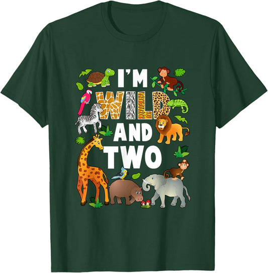 I'm Wild And Two 2 Year Old 2Nd Birthday Safari Jungle T-Shirt - T-Shirt | Forest