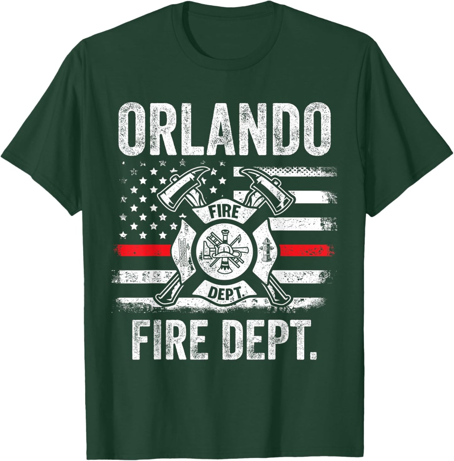 Orlando Florida Fire Department Thin Red Line Fireman T-Shirt - T-Shirt | Forest