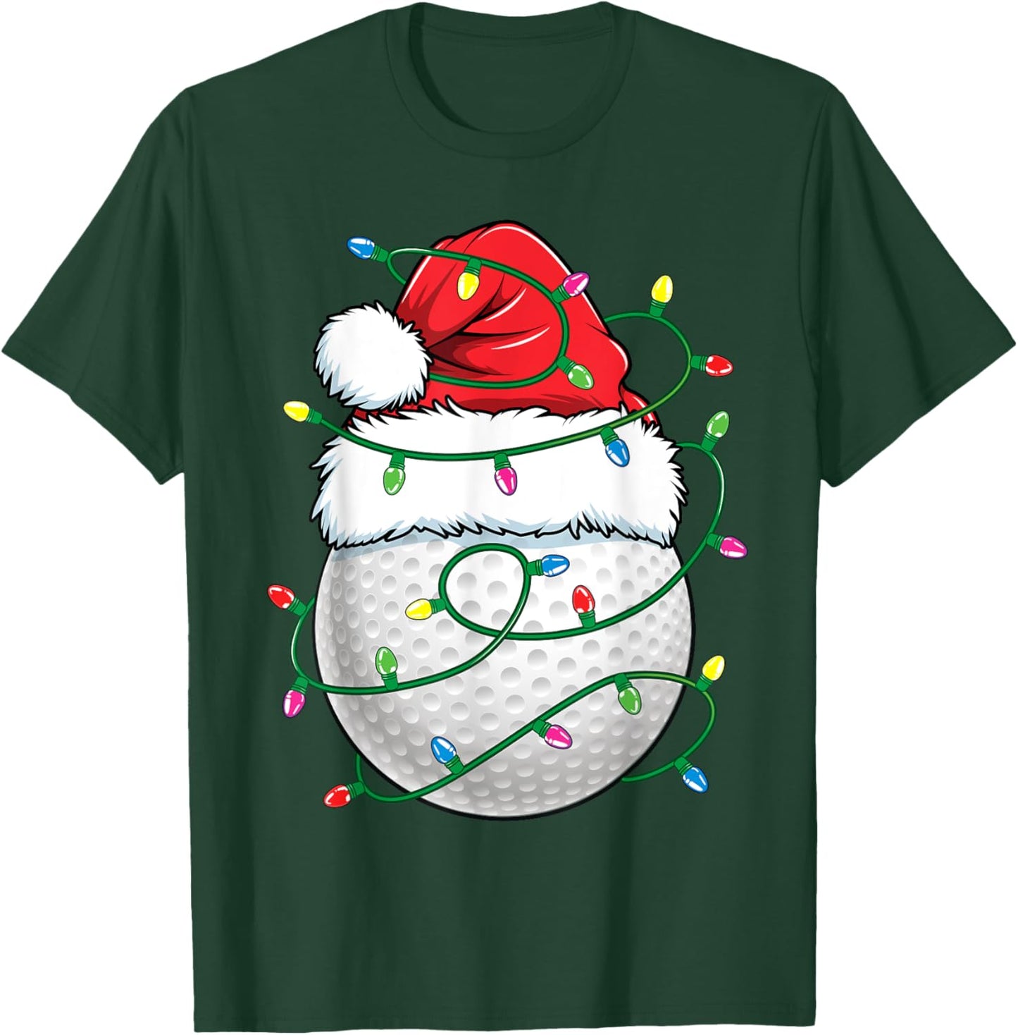Golf Ball Santa Hat Men Christmas Golfing Xmas Lights T-Shirt - T-Shirt | Forest