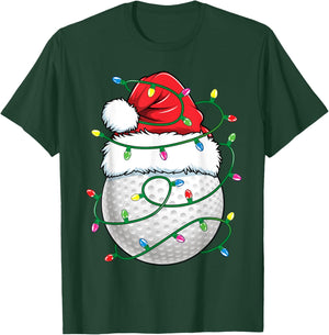 Golf Ball Santa Hat Men Christmas Golfing Xmas Lights T-Shirt - T-Shirt | Forest