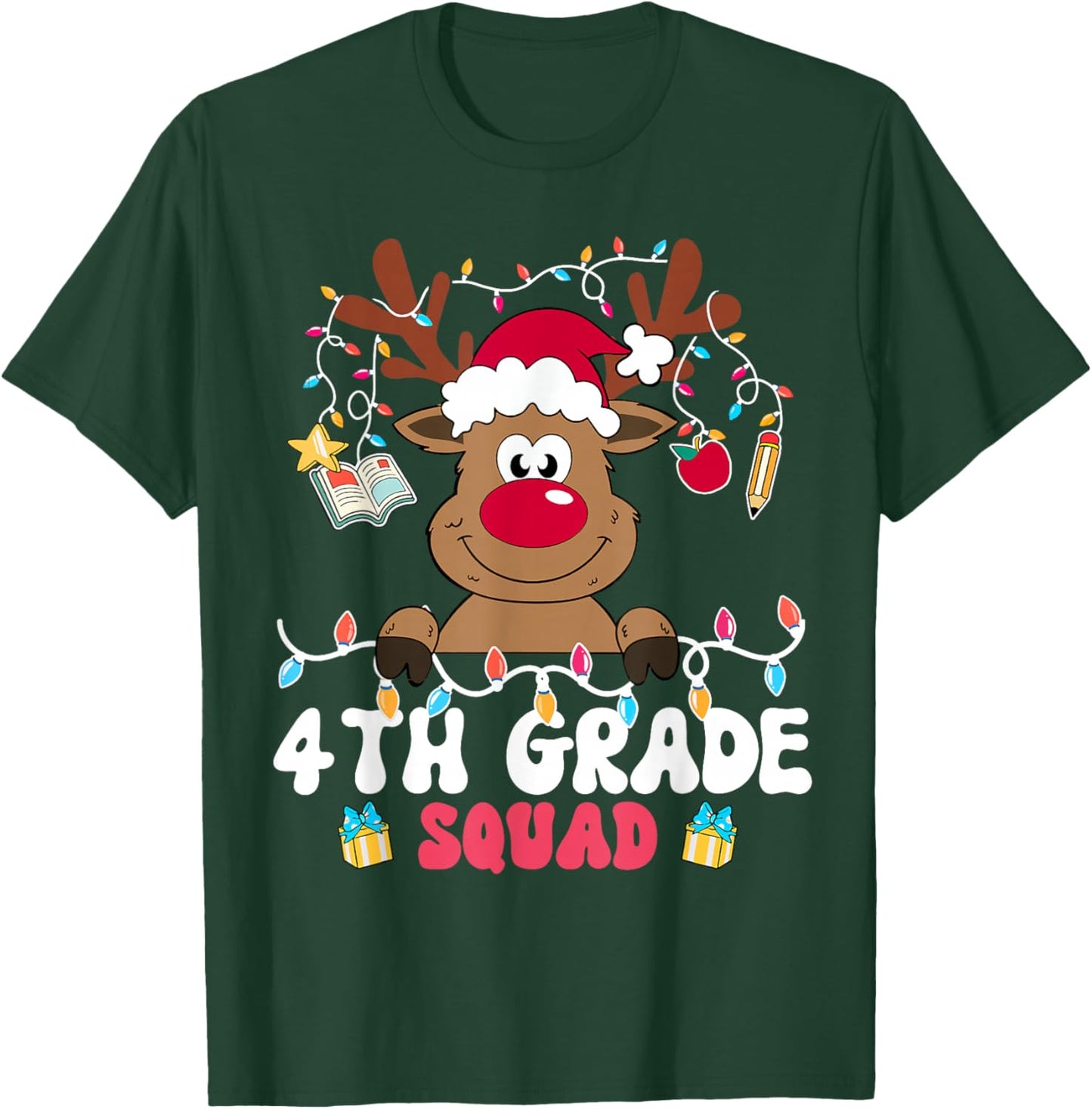 4th Grade Squad Reindeer Christmas Fourth Grade Teacher Xmas T-Shirt - T-Shirt | Forest