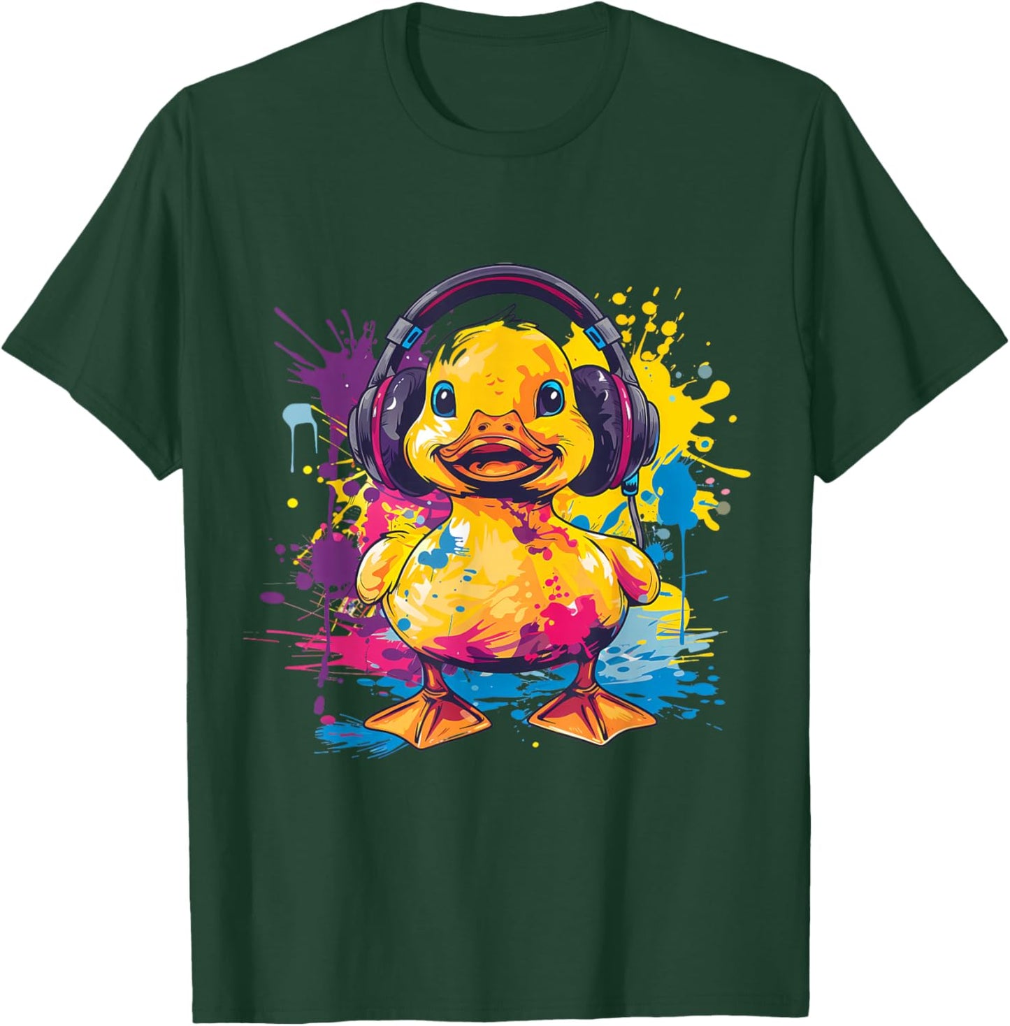 Rubber Duck Music Headphones Rubber Duckling Watercolor T-Shirt - T-Shirt | Forest