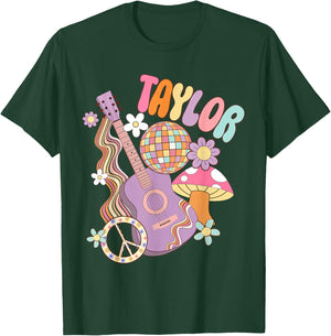 Girl Retro Taylor First Name Personalized Groovy 80's T-Shirt - T-Shirt | Forest