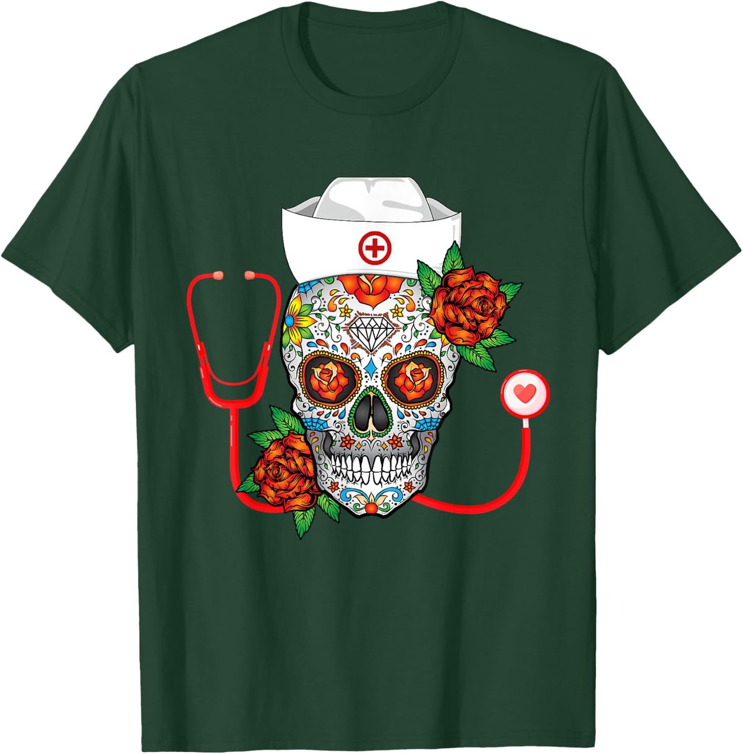Funny Nursing Calavera Dia de Muertos Halloween Day Girls T-Shirt - T-Shirt | Forest
