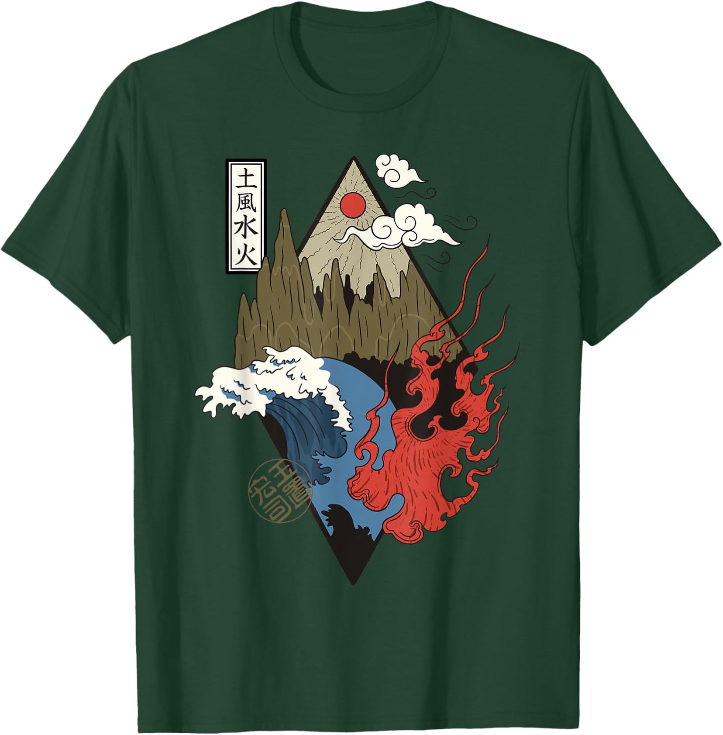 Vintage Retro Four Elements Japanese Aesthetic Lovers Gift T-Shirt - T-Shirt | Forest