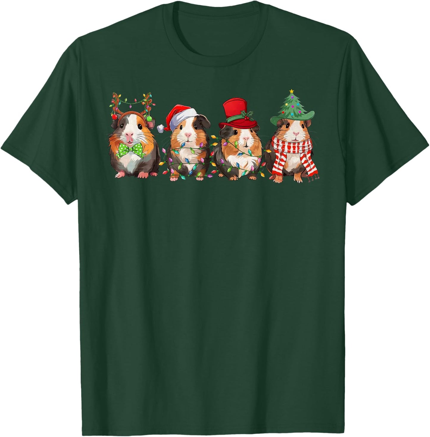 Merry Pigmas Cute Santa Guinea Pig Squad Christmas Lights T-Shirt - T-Shirt | Forest