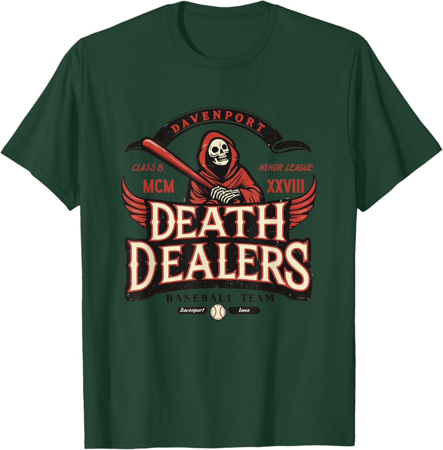 Davenport Death Dealers Retro Minor League Baseball Team T-Shirt - T-Shirt | Forest