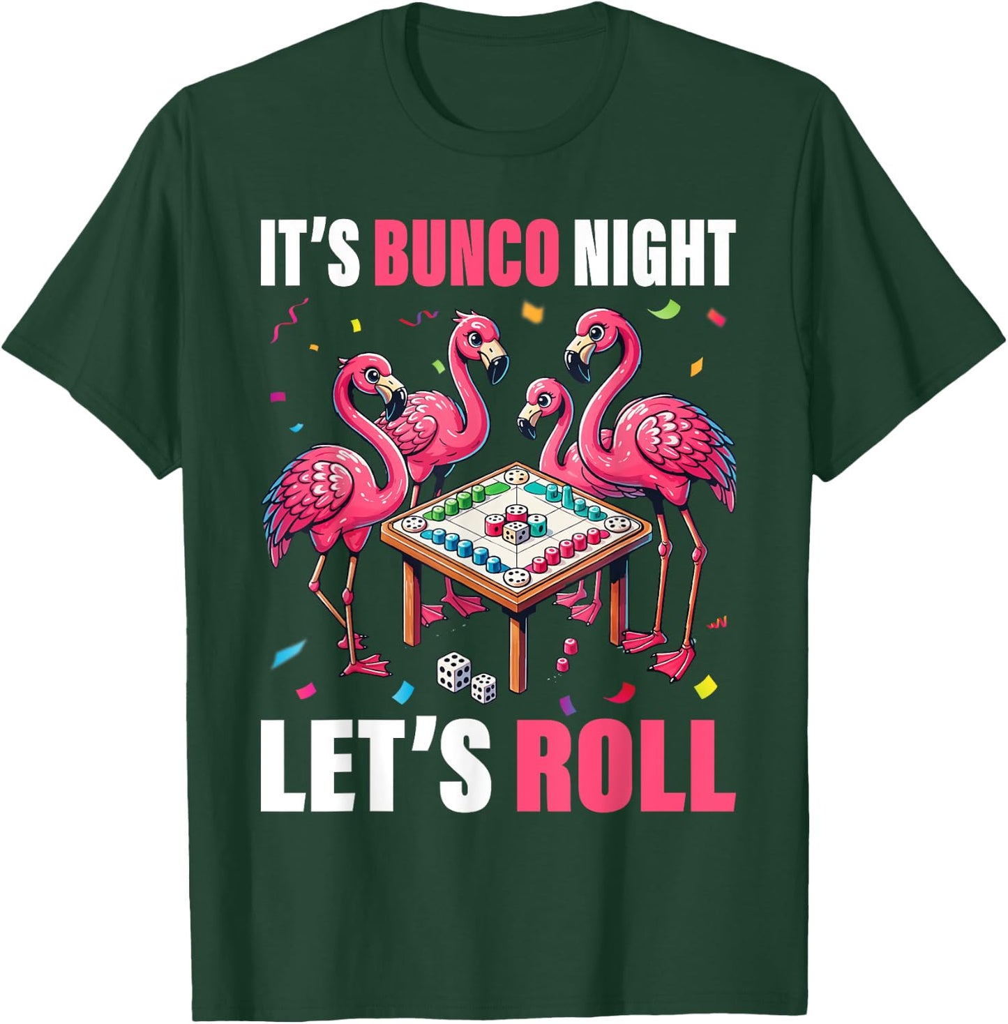 Flamingo Lover Gift Co. Bunco Night Flamingo Bunco Group -Adults Kids Black Short Sleeve Graphic T-Shirt - T-Shirt | Forest