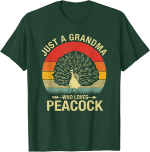 Just A Grandma Who Loves Peacock Funny Peacock Retro T-Shirt - T-Shirt | Forest