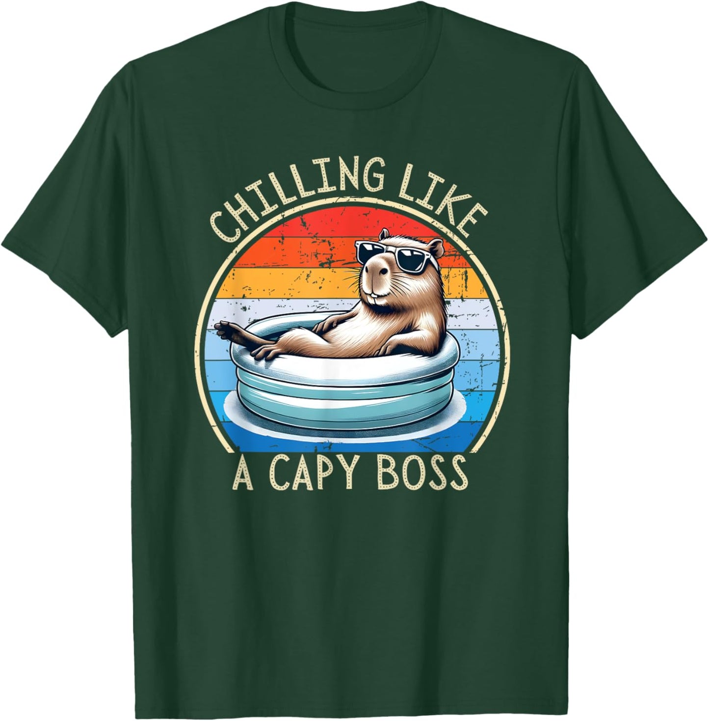 Retro Funny Capybara - Chilling like a Capy Boss T-Shirt - T-Shirt | Forest