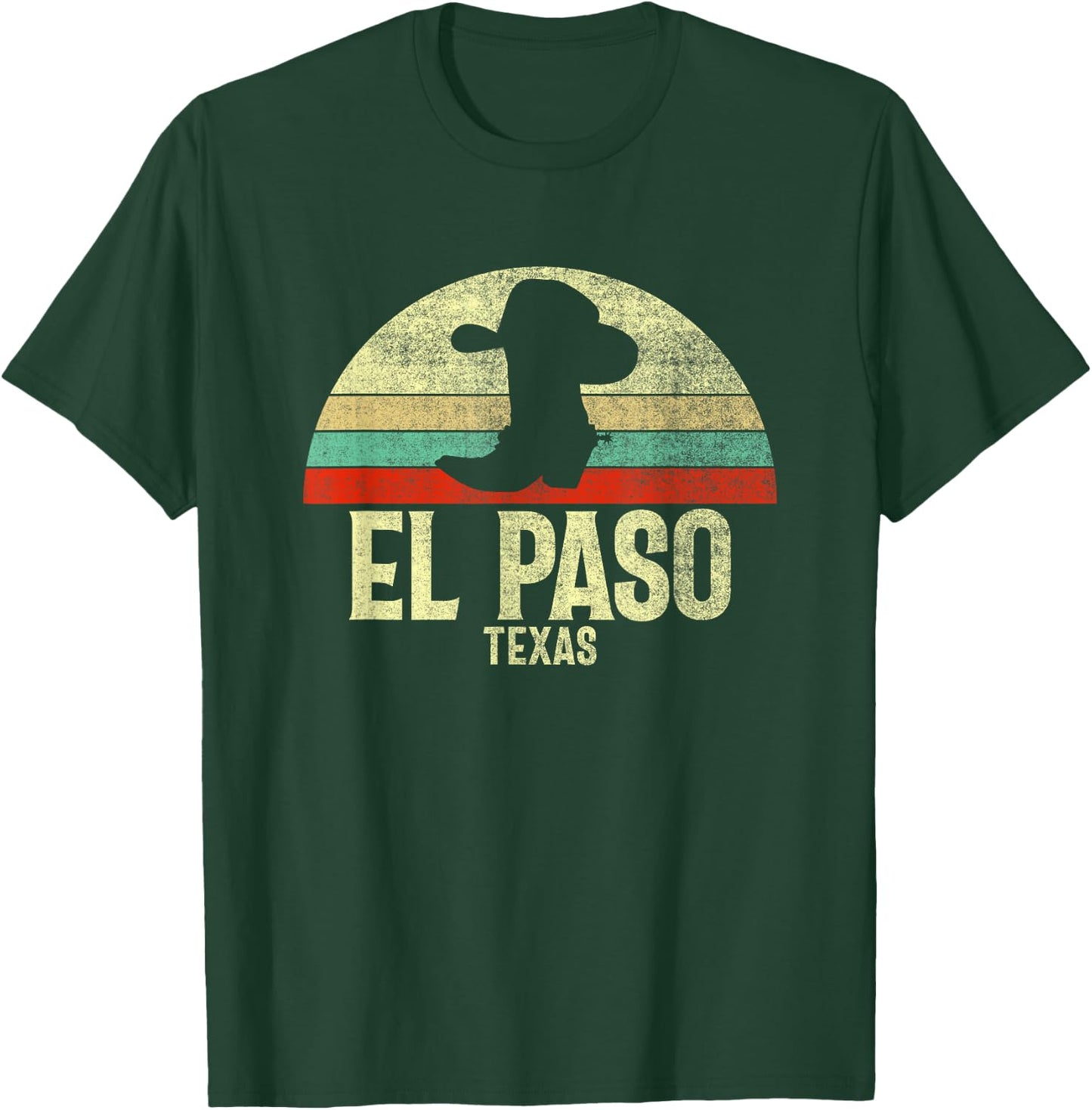 Retro El Paso Texas Cowboy Hat On Cowboy Boot Vintage T-Shirt - T-Shirt | Forest