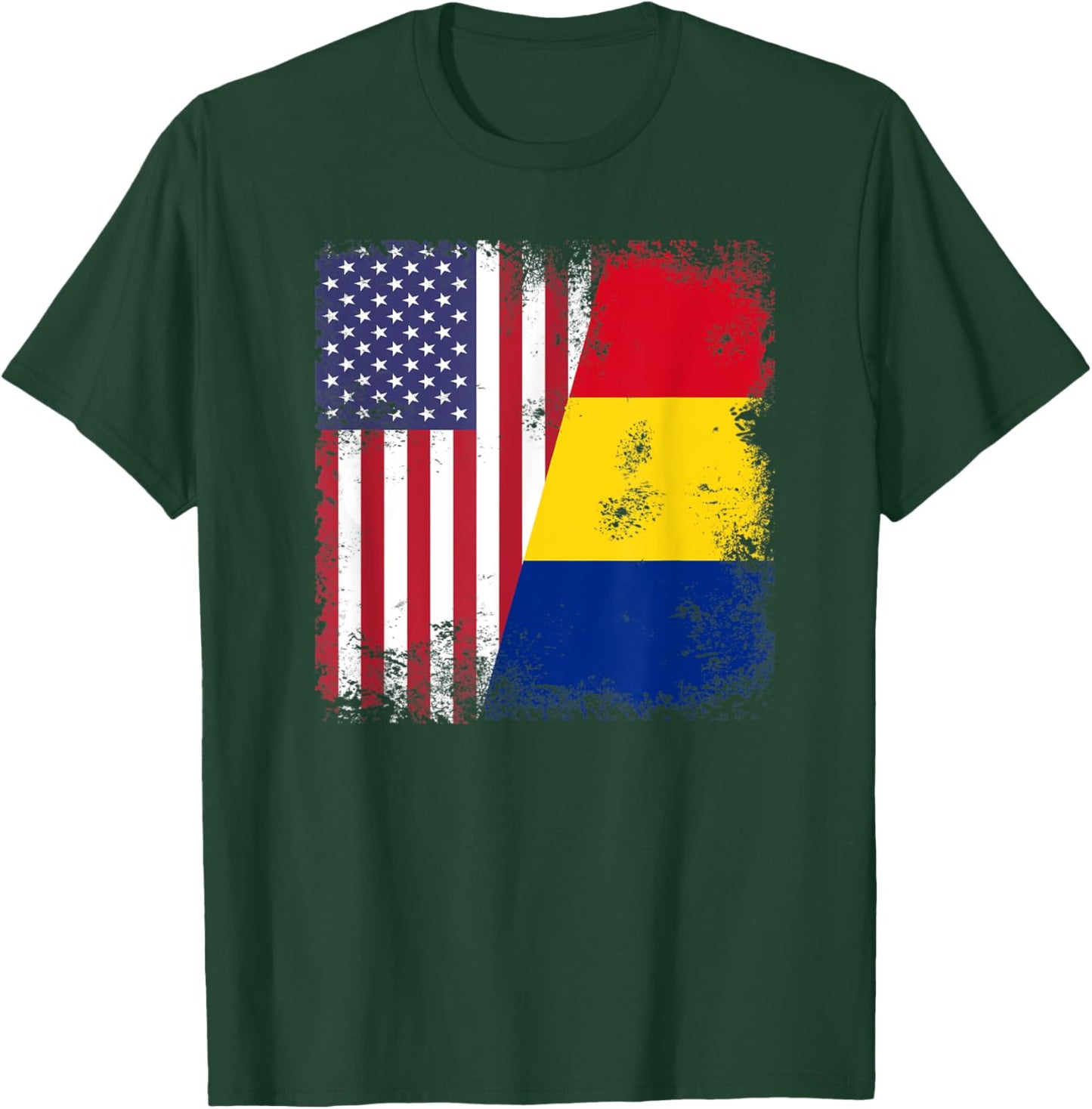 Half Romanian Flag | Vintage Romania USA Gift T-Shirt - T-Shirt | Forest