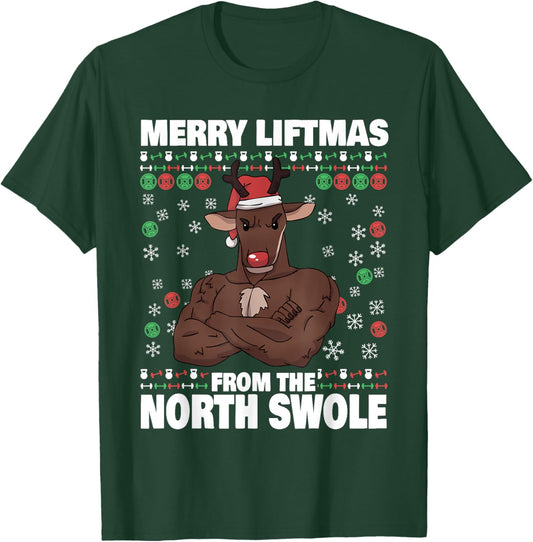 Ugly Christmas Brodolf Merry Liftmas From North Swole Gym T-Shirt - T-Shirt | Forest