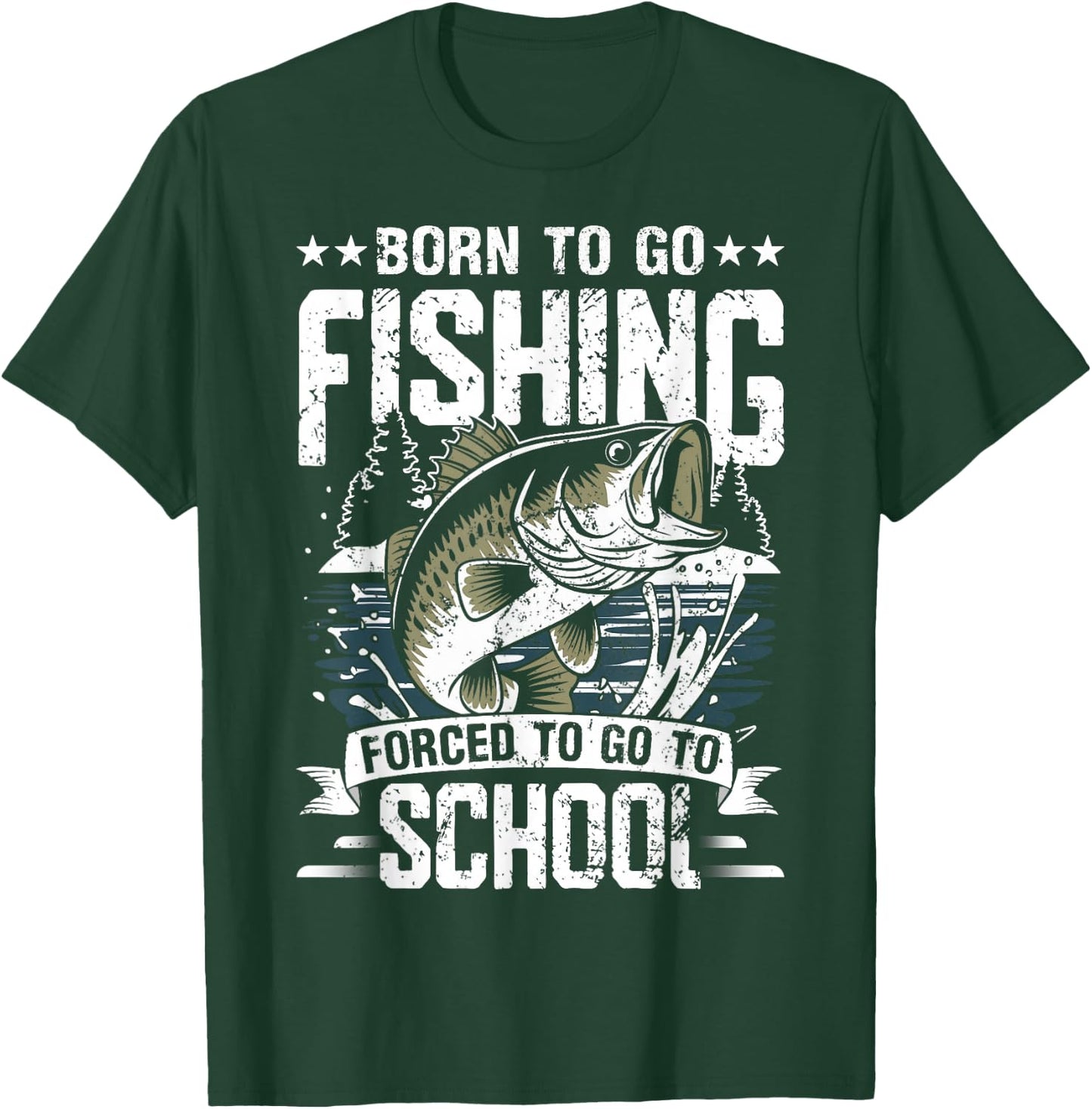 Teen Boys Fishing Shirt Forced to Go to School Bass Fish T-Shirt - T-Shirt | Forest