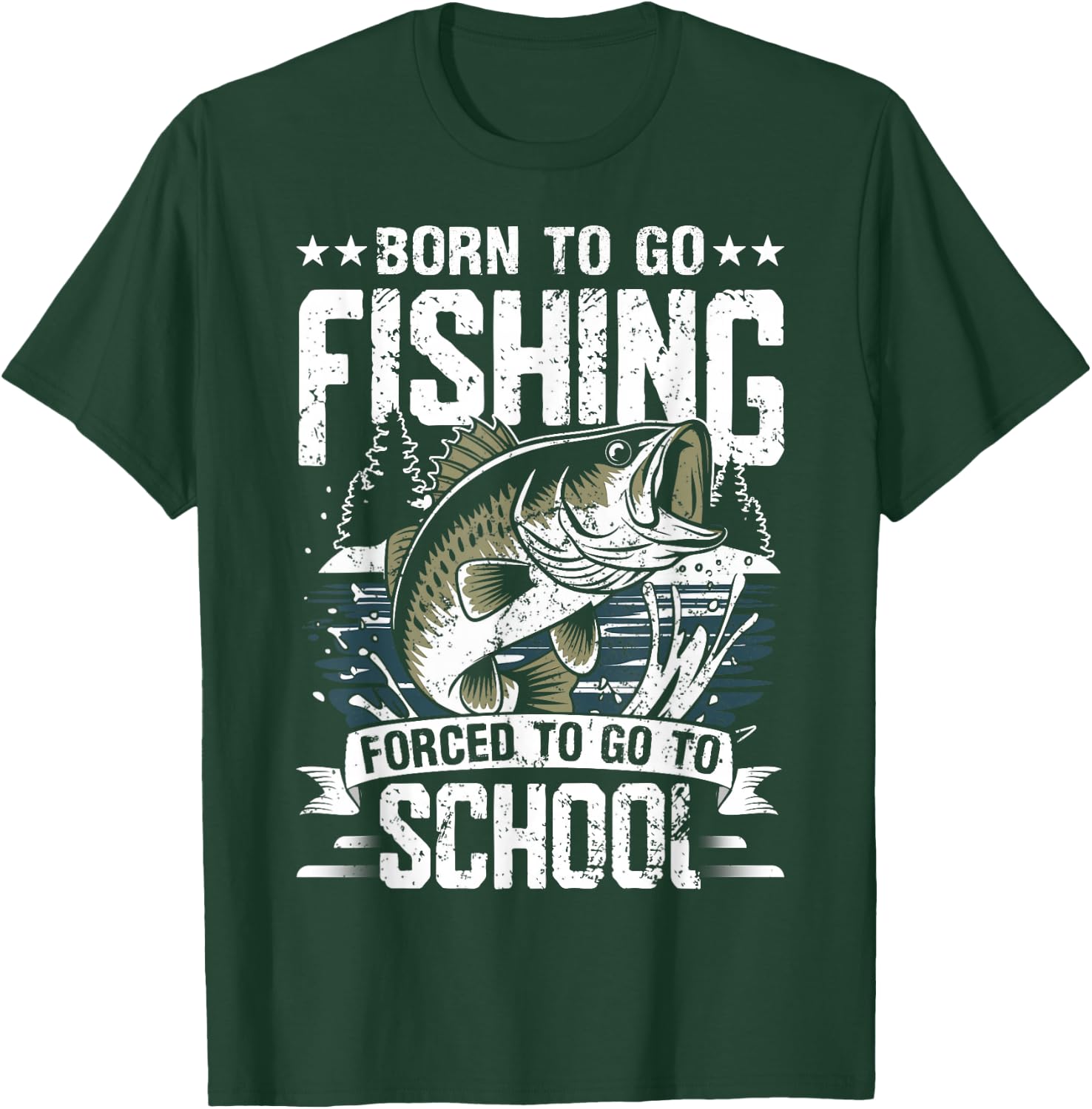 Teen Boys Fishing Shirt Forced to Go to School Bass Fish T-Shirt - T-Shirt | Forest