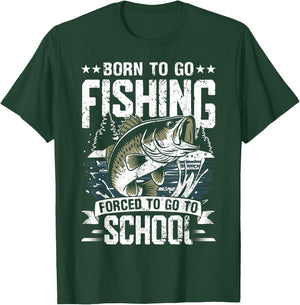 Teen Boys Fishing Shirt Forced to Go to School Bass Fish T-Shirt - T-Shirt | Forest
