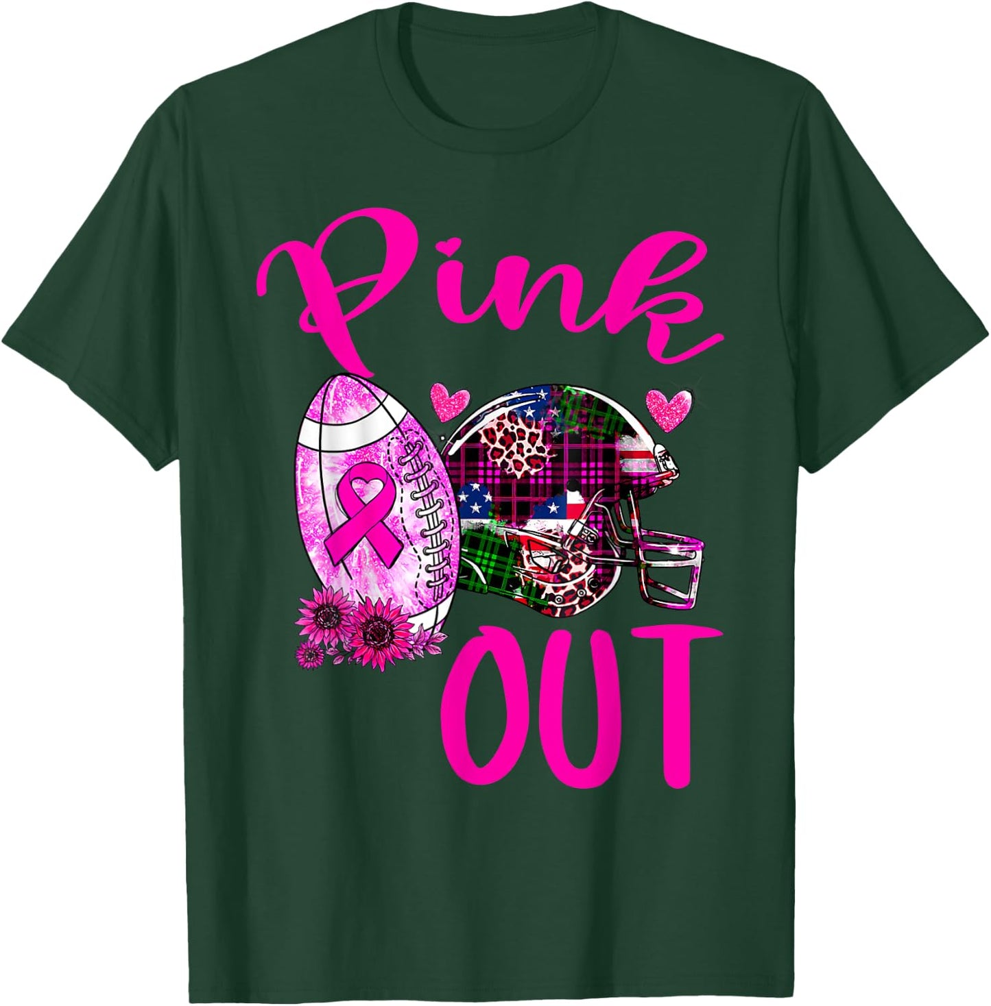 Pink Out Breast Cancer Awareness Bleached Football Mom Girls T-Shirt - T-Shirt | Forest