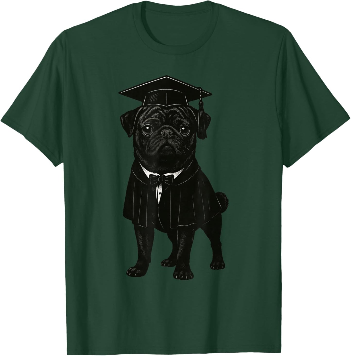 Cute Dog Black Pug Graduation T-Shirt - T-Shirt | Forest
