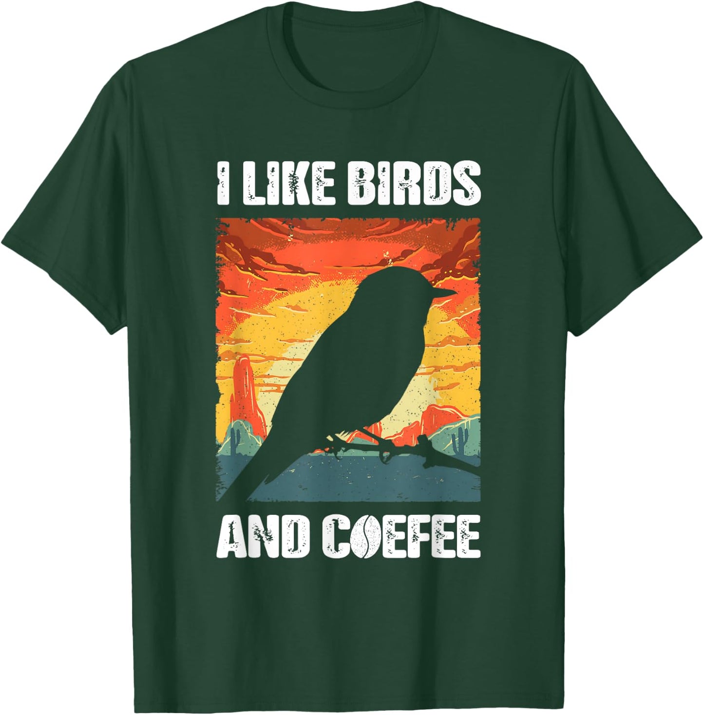 I Like Birds And Coffee, Funny Vintage I Heart Birds Lover T-Shirt - T-Shirt | Forest