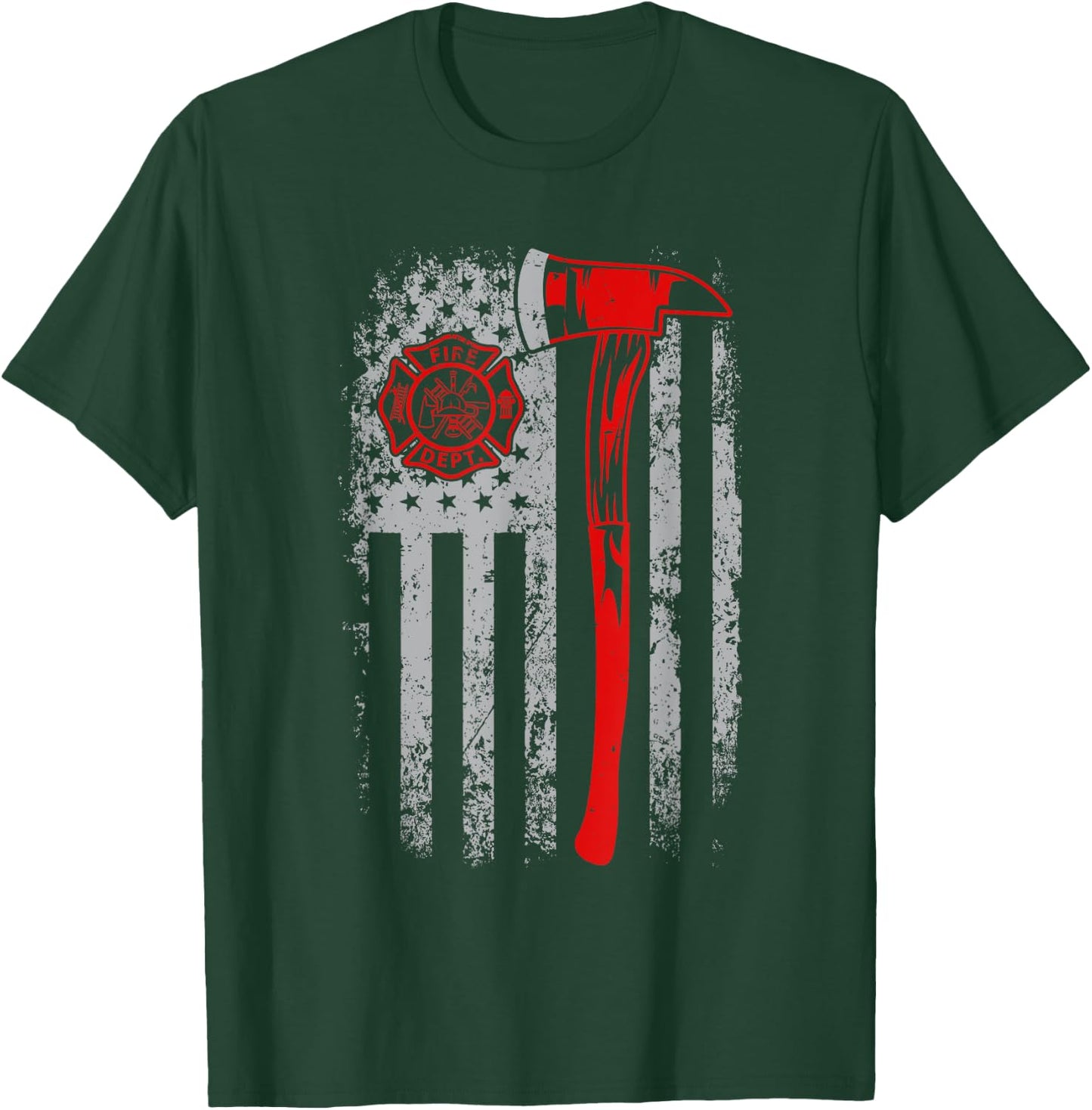 American Flag Firefighter For Fireman Patriotic Fire Fighter T-Shirt - T-Shirt | Forest
