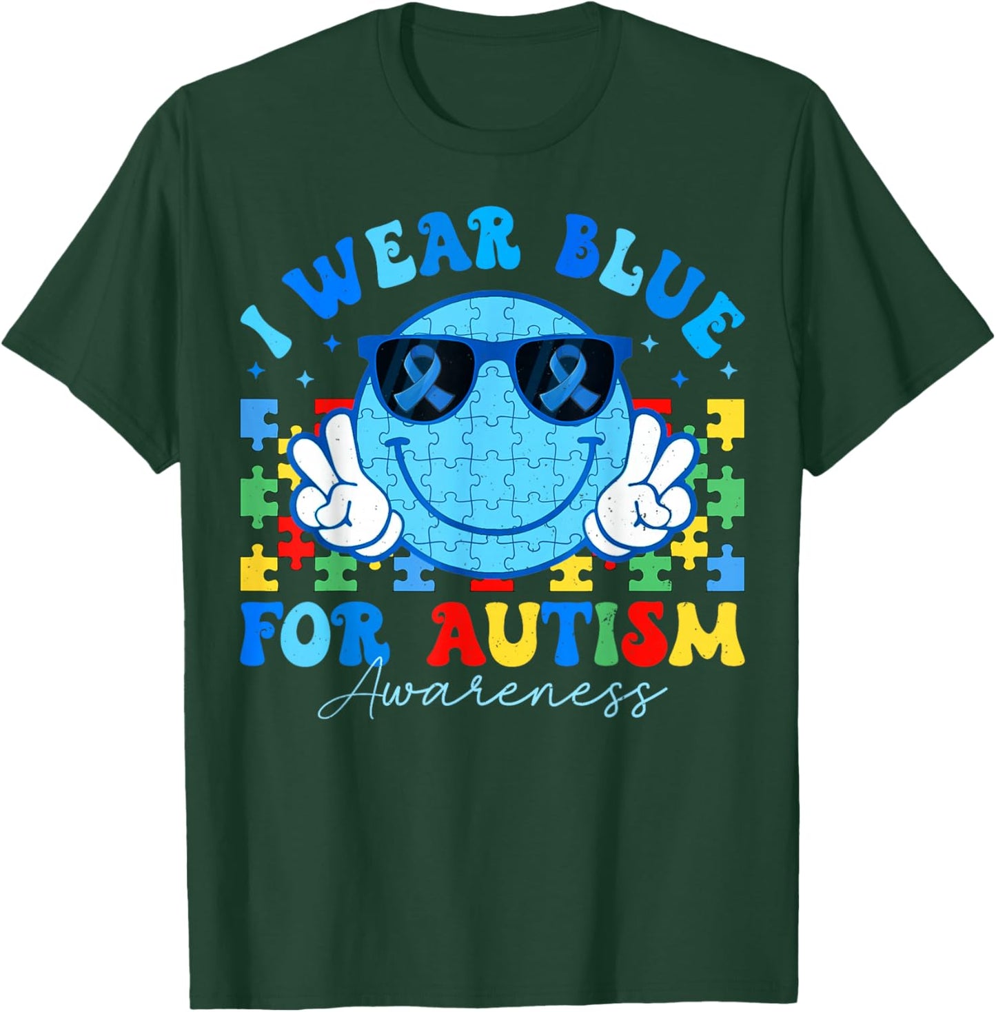 I Wear Blue For Autism Awareness Month Teacher Kids Boys T-Shirt - T-Shirt | Forest