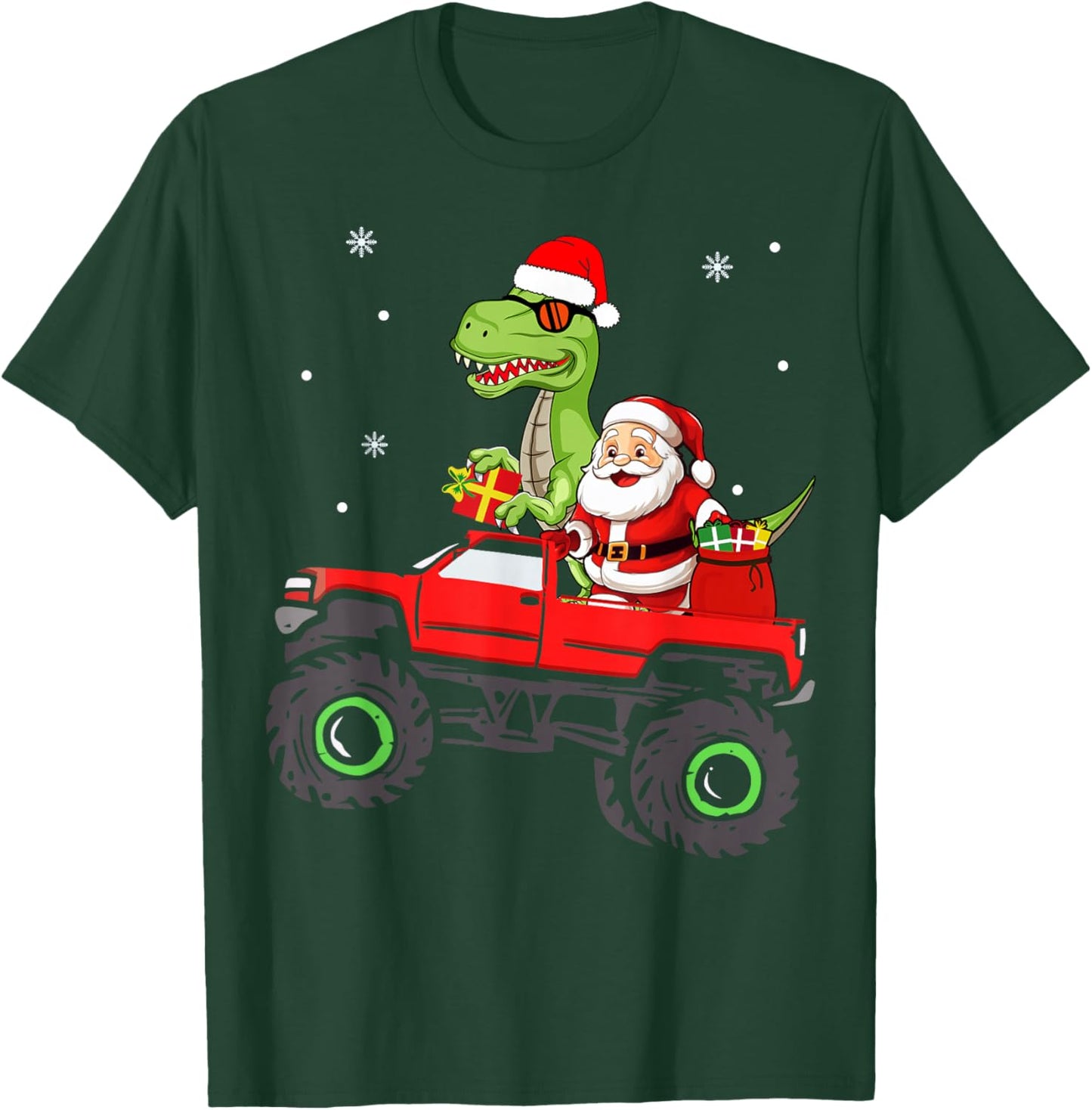 Christmas Family Matching santa truck dinosaur boys kids T-Shirt - T-Shirt | Forest