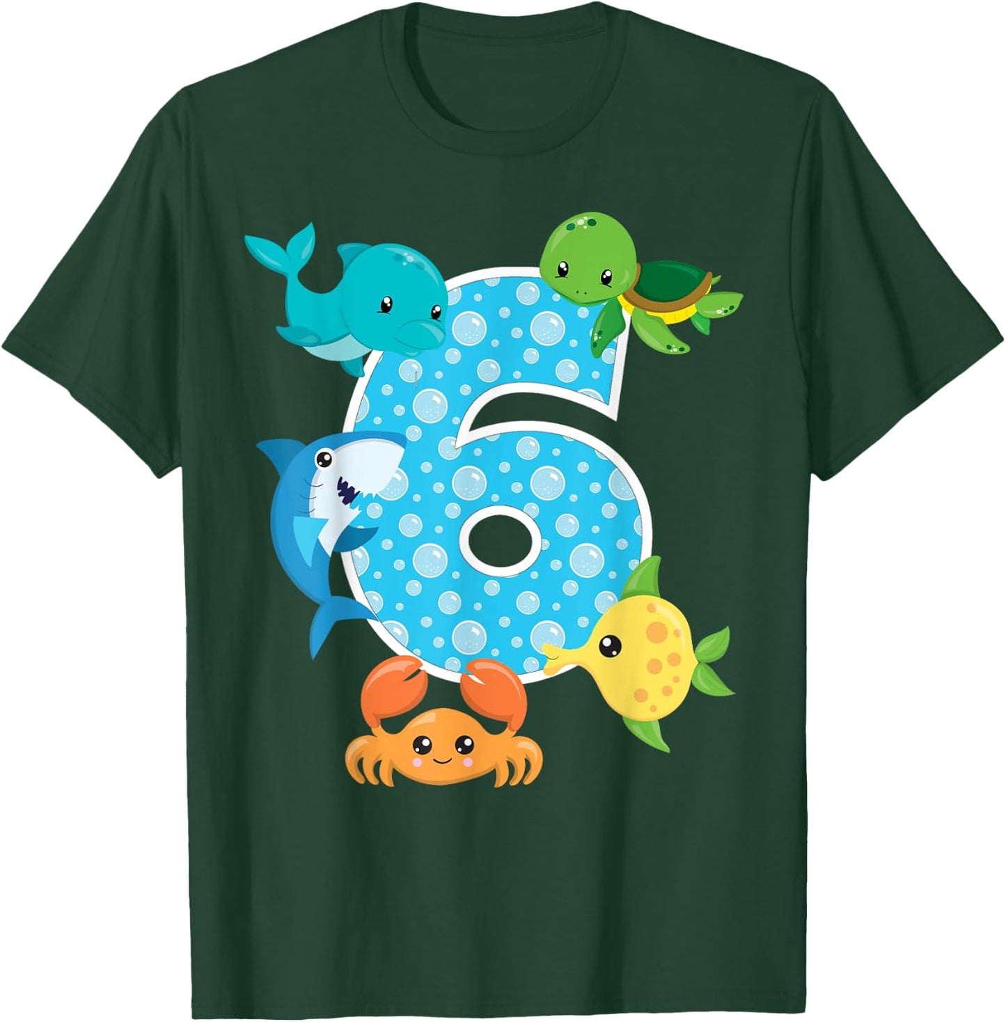 6th Birthday Party 6 Year Old Sea Fish Aquarium Birthday Boy T-Shirt - T-Shirt | Forest