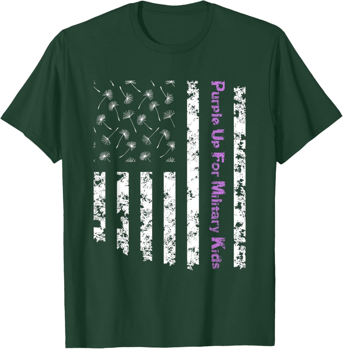Purple Up For Military Kids Army Child Dandelion US Flag T-Shirt - T-Shirt | Forest