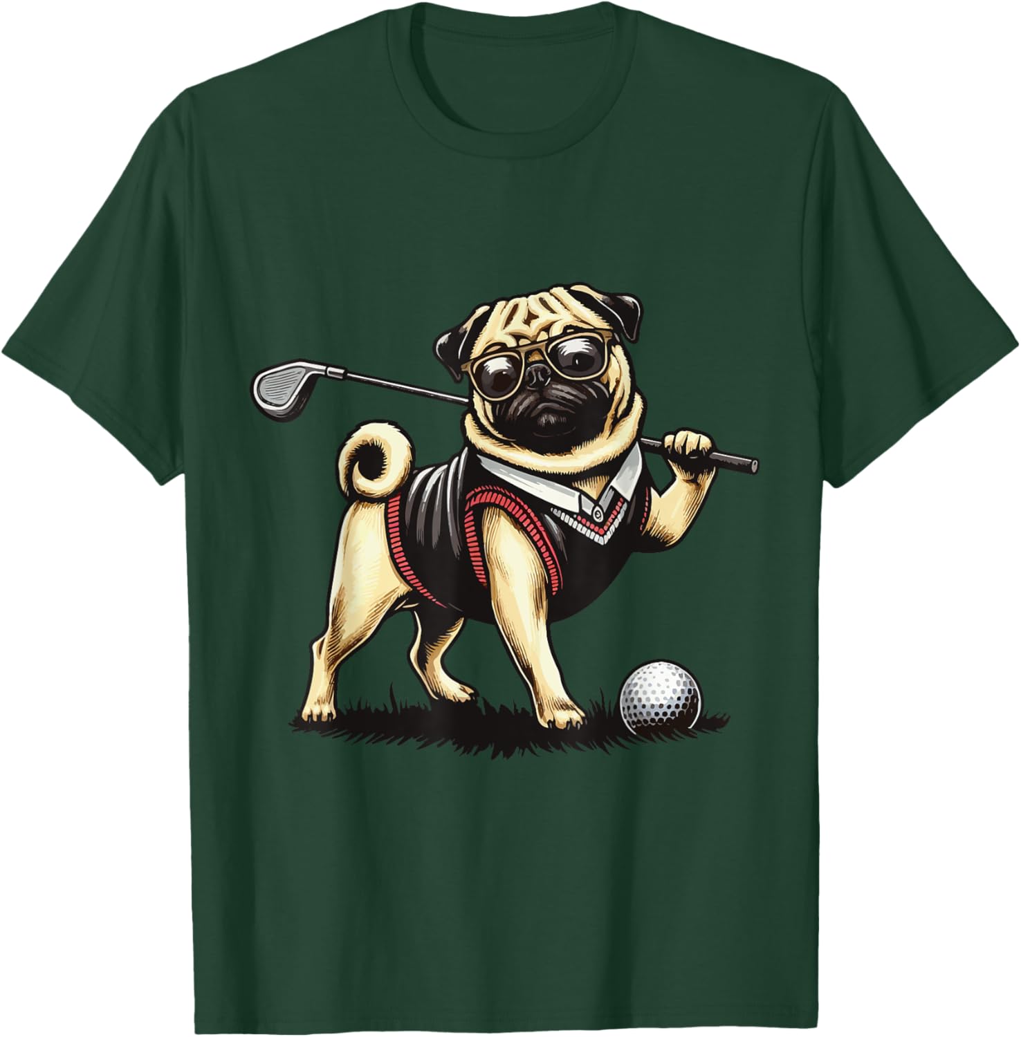 Dog Pug Playing Golf - Golfer Women Girls Kids T-Shirt - T-Shirt | Forest