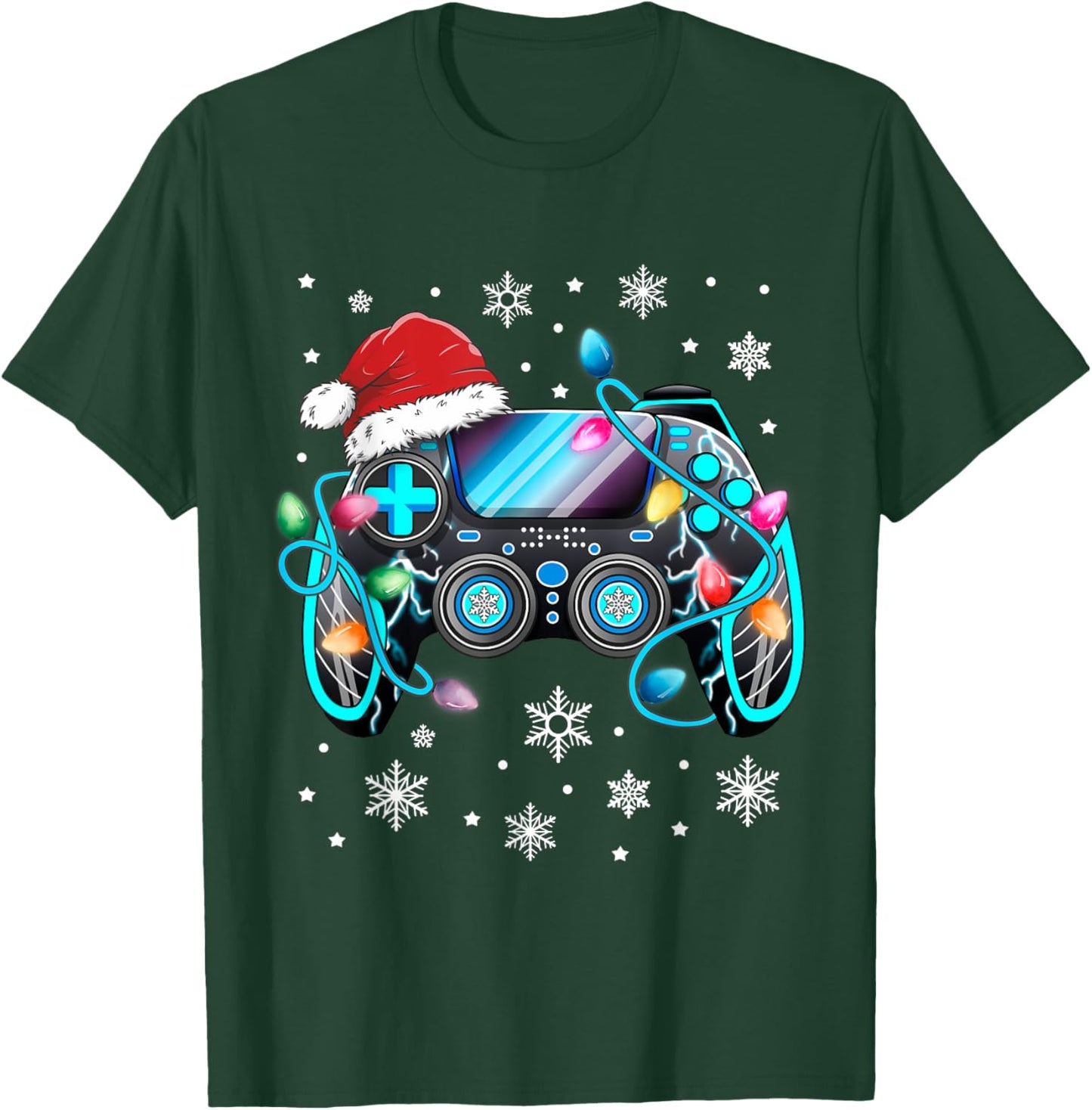 Video Game Controller Christmas Santa Hat Gamer Boys T-Shirt - T-Shirt | Forest