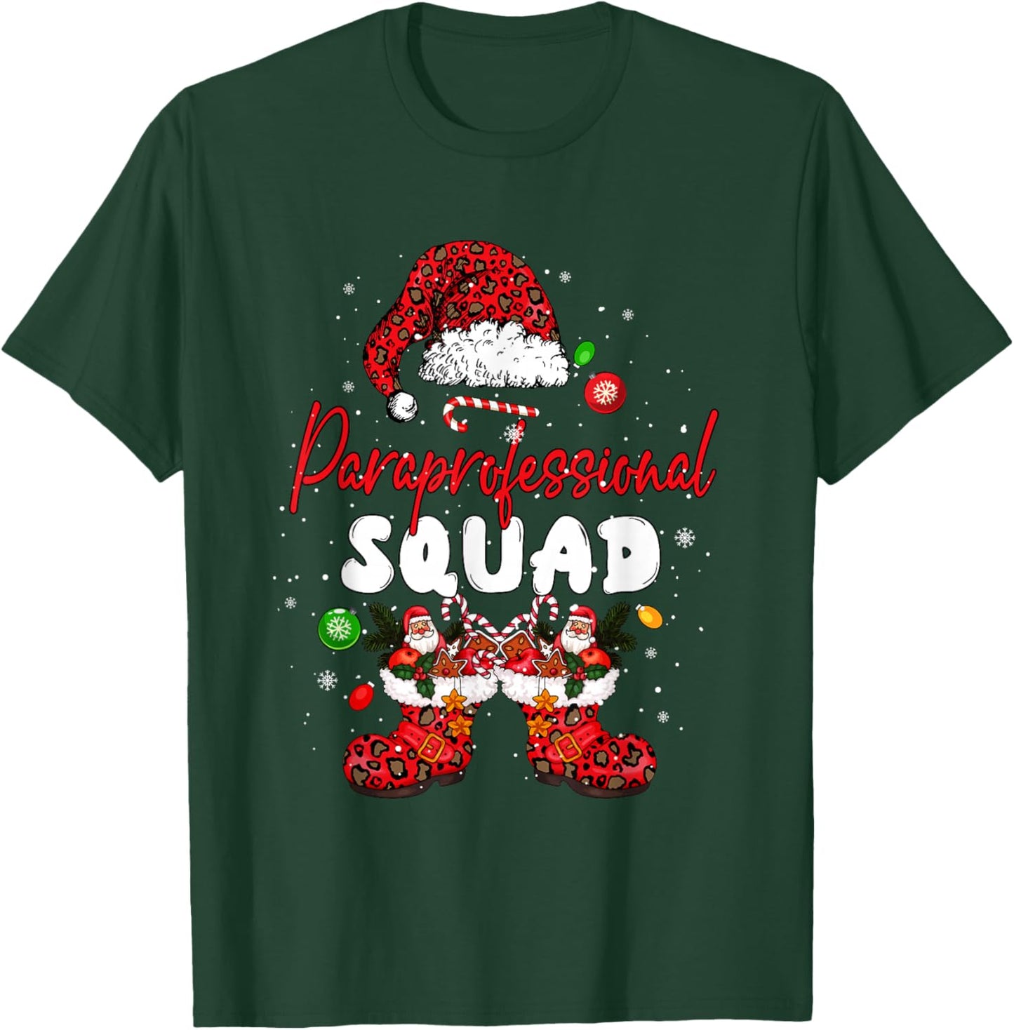 Paraprofessional Squad Leopard Santa Christmas Job Team T-Shirt - T-Shirt | Forest