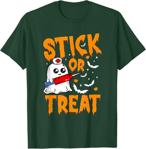 Stick or Treat Nurse Funny Halloween T-Shirt - T-Shirt | Forest