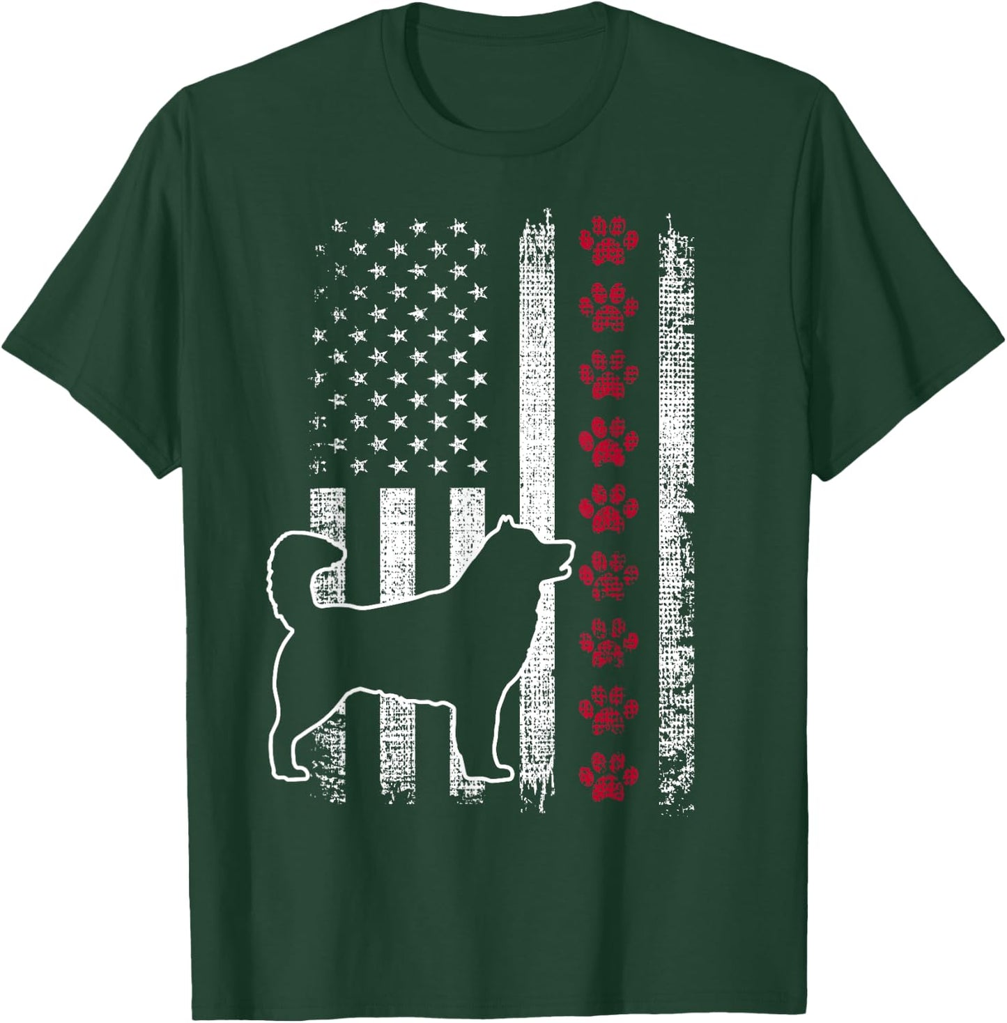 Vintage Retro USA Patriotic American Flag Alaskan Malamute Women Girls Kids Men T-Shirt - T-Shirt | Forest