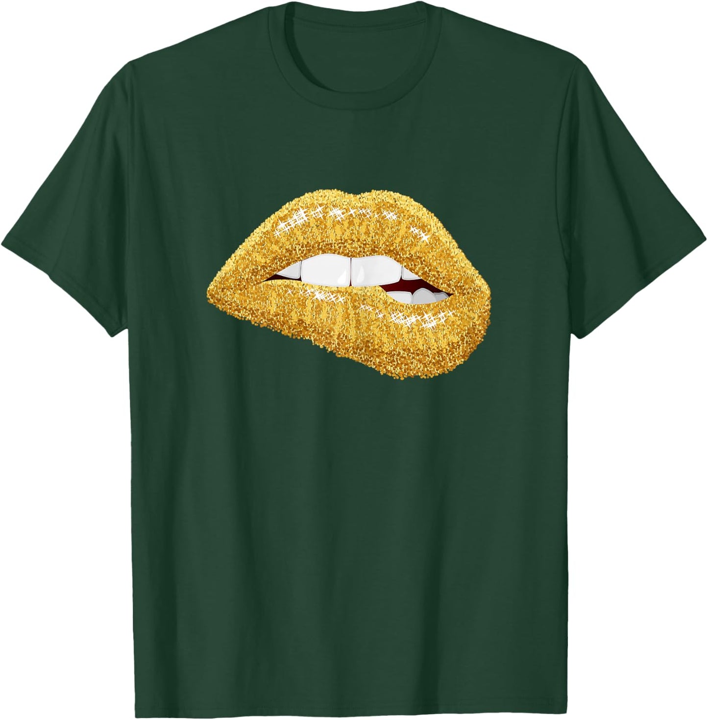 Gold Lips Biting Lipstick Makeup T-Shirt - T-Shirt | Forest