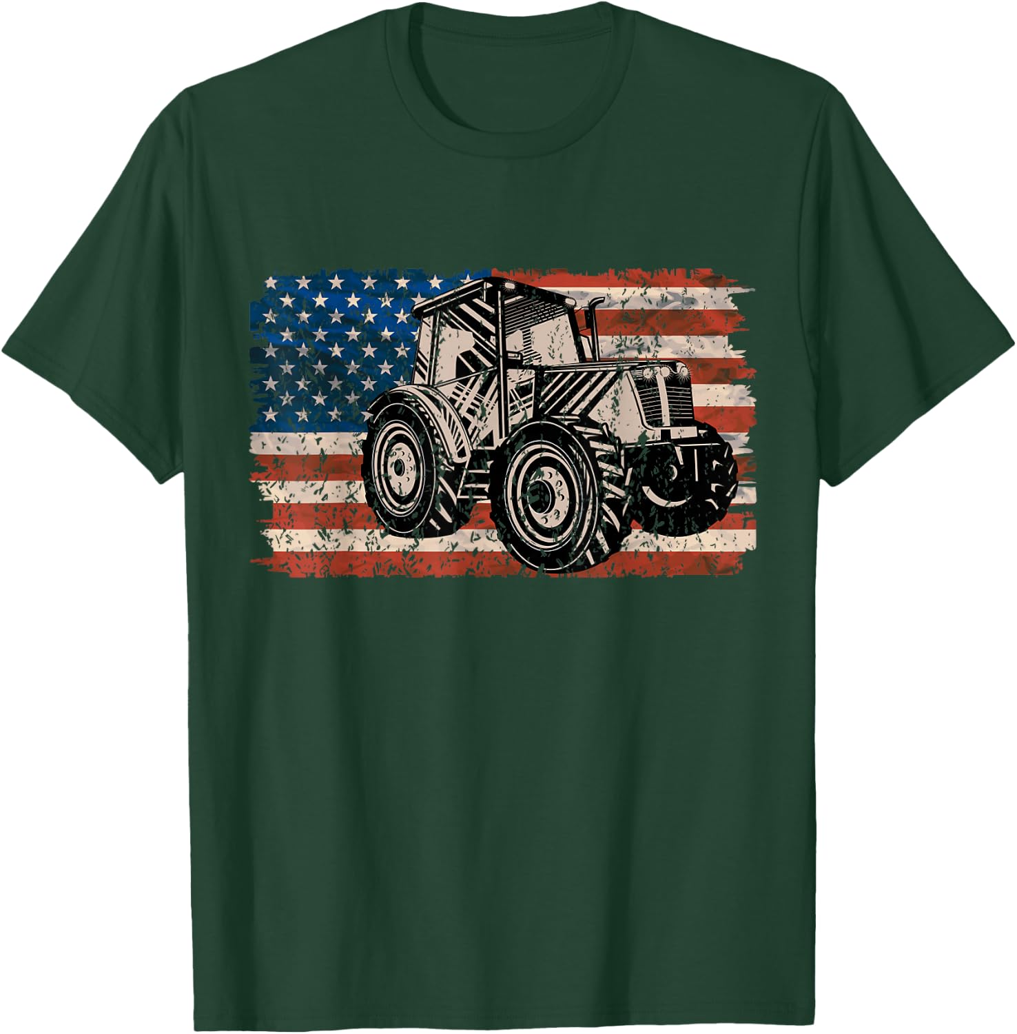 Farmer Farm Tractor American Flag Patriotic Farming T-Shirt - T-Shirt | Forest
