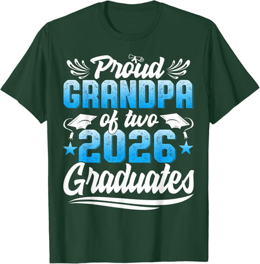 Proud Grandpa of Two 2026 Graduates Twins Graduation T-Shirt - T-Shirt | Forest