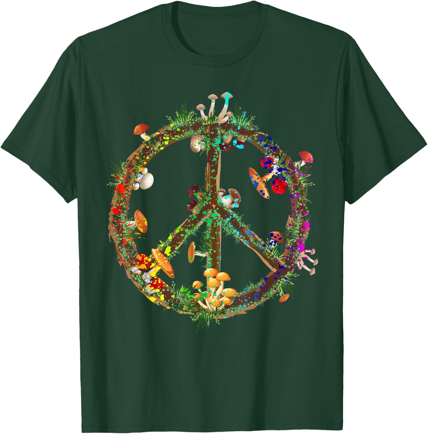 Magic Mushrooms Peace Sign Psychedelic Retro Shrooms Gift T-Shirt - T-Shirt | Forest