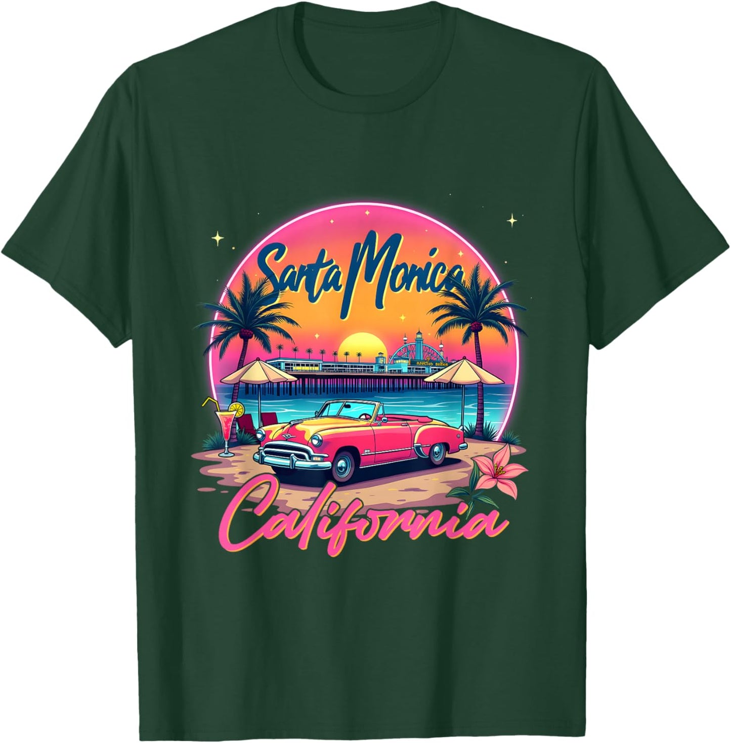 Santa Monica Trip Retro Santa Monica California Sunset Vibes T-Shirt - T-Shirt | Forest