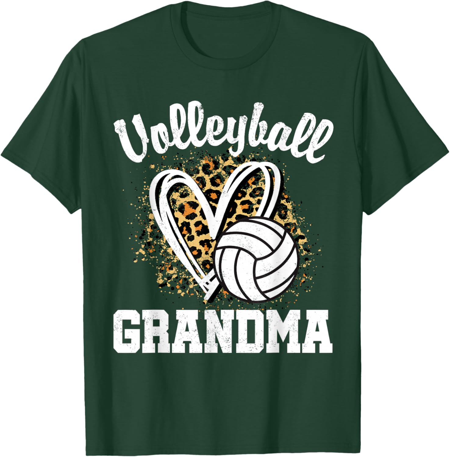 Volleyball Grandma Leopard Heart Matching Family T-Shirt - T-Shirt | Forest
