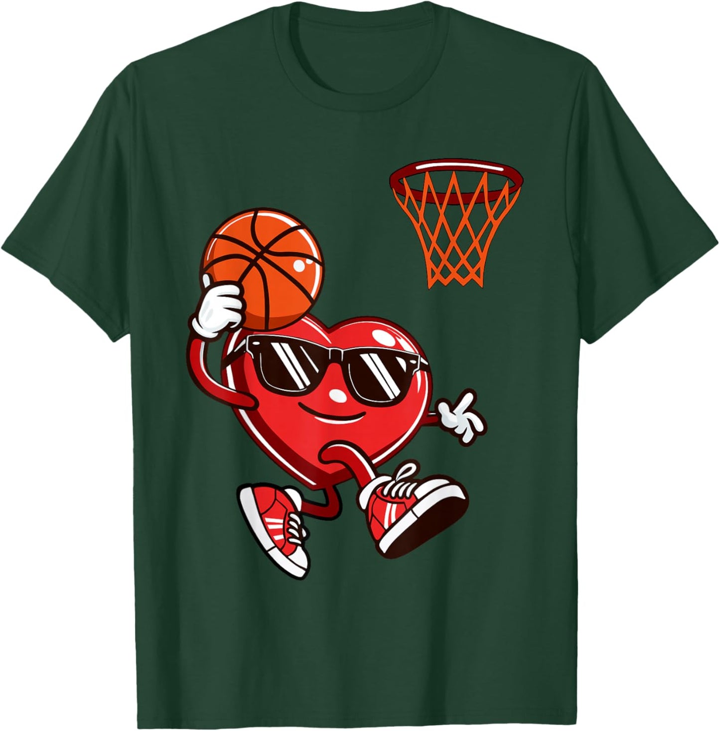 Funny Heart Dunking Basketball Valentines Day Boys Kids T-Shirt - T-Shirt | Forest