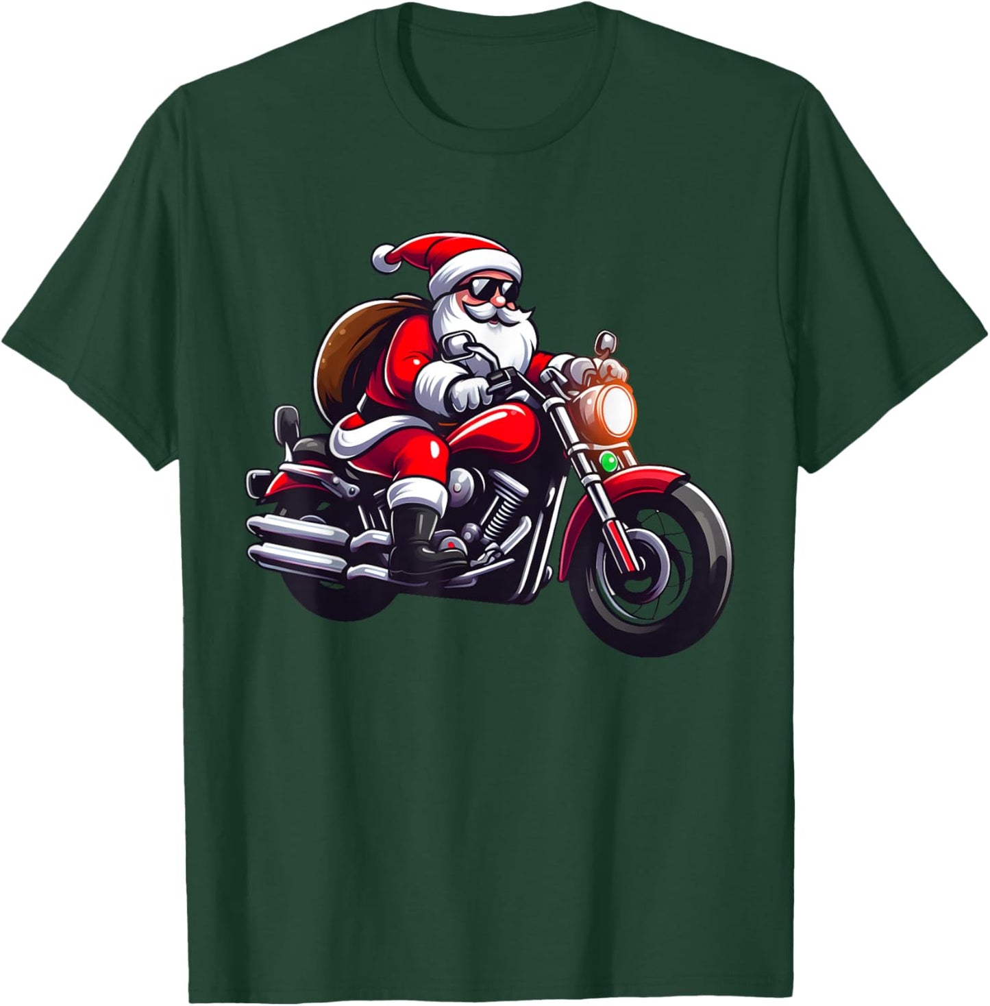 Funny Santa Riding Motorcycle Biker Christmas T-Shirt - T-Shirt | Forest