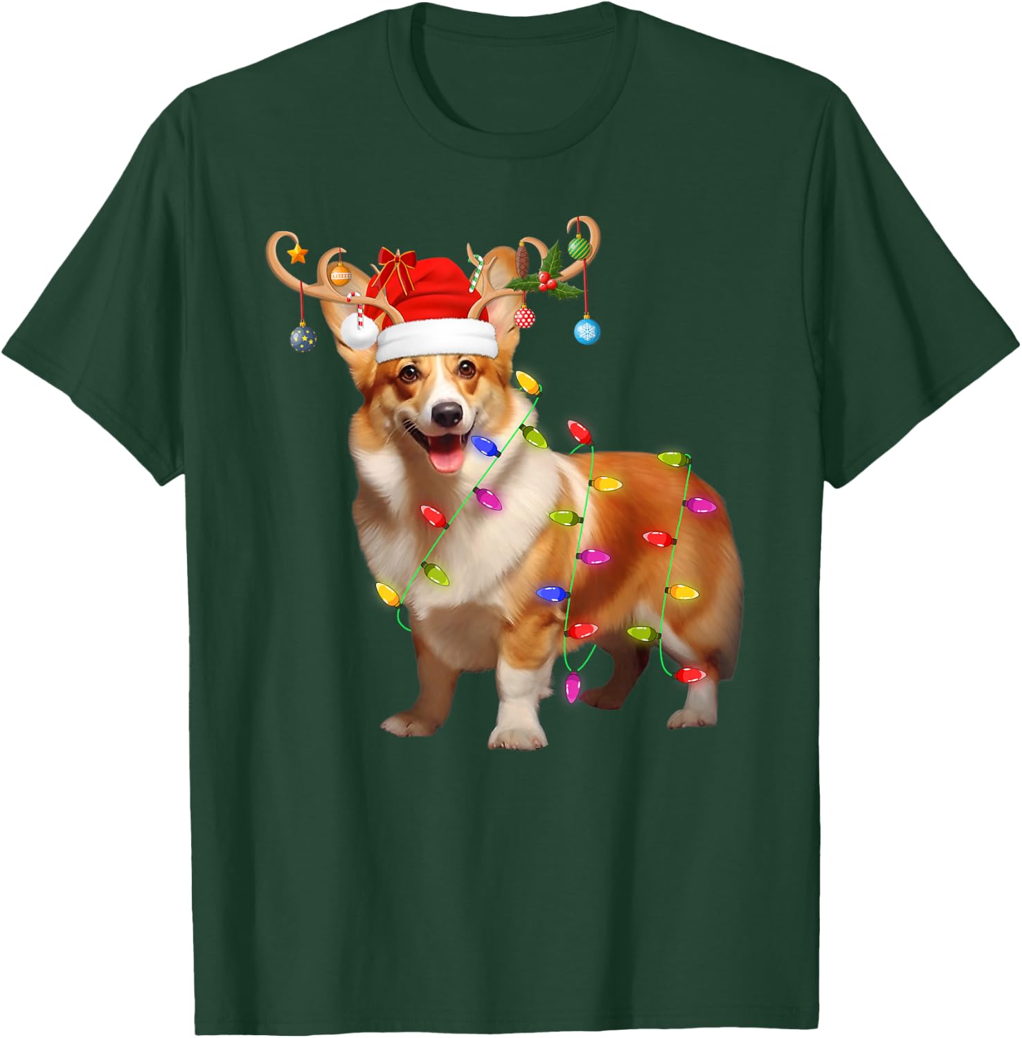 Corgi Dog Xmas Lights Reindeer Santa Corgi Dog Christmas T-Shirt - T-Shirt | Forest