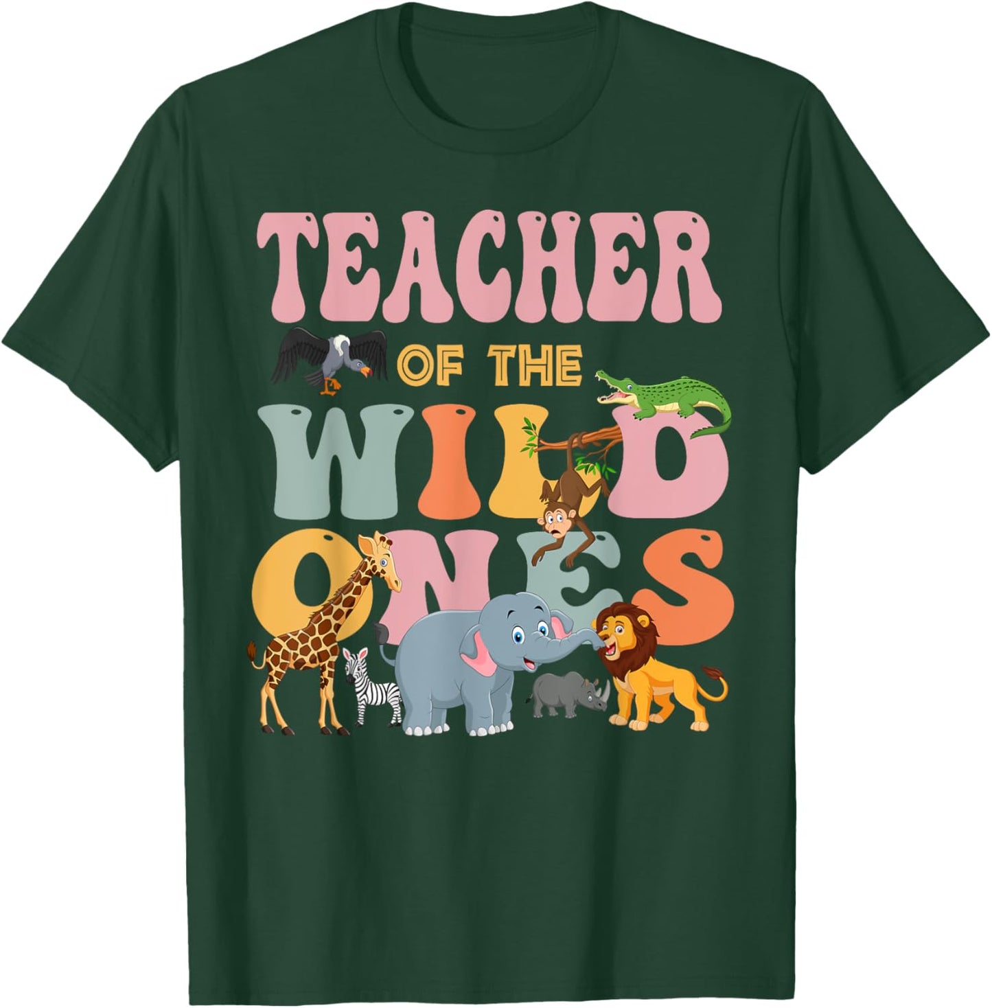 Teacher of the Wild One's Groovy Jungle Animal Earth Day Men Women T-Shirt - T-Shirt | Forest